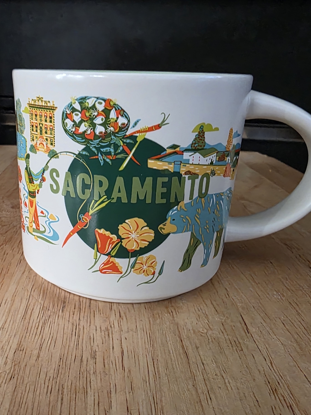 Starbucks Sacramento Souvenir Mug - White with Green and Orange Artwork